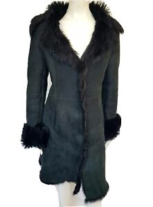 Real Sheepskin Shearling  lady's Black Beautiful coat Sz 10 12 VGC