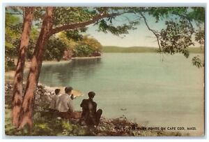 c1940 Sitting Man One Many Ponds Cape Cod Massachusetts MA Hand-Colored Postcard