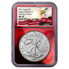 2021 American Silver Eagle Type 2 NGC MS70 FDI Red Foil Core Exclusive Eagle ...