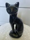 Vintage  Black Cat Figurine Figure Statue  Green Eyes   8” Tall
