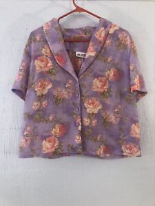 Women’s Vintage Blair Short Sleeve Floral Summer Blouse Top SZ XL/1XL Lavender