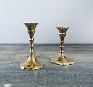 2 Small Vintage Brass Candlesticks, 1960s