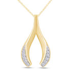 0.20Ct 10K Yellow Gold Diamond Ladies Fashion Wishbone Necklace Pendant -IGI-