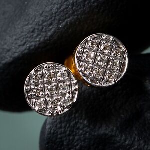 Round Circle Real 0.09Ct Natural Diamond Real 10K Yellow Gold Stud Earrings