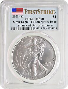 2021 (S) Silver Eagle T1 Emergency Issue $1 PCGS MS70 First Strike Faint Spots
