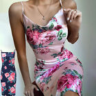 Women Casual Floral Flower Print Silk Mini Sling Dress Summer Cocktail Party