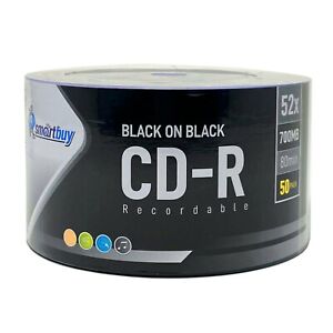 50 Smartbuy Black on Black CD-R 52X 700MB Double Side Black Vinyl Record Disc