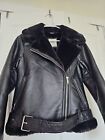 Abercrombie And Fitch Black Leather Fur Lined Moto Jacket Coat Size S~NEW A&F
