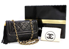 CHANEL Matelasse Shoulder Bag Handbag Purse Tassel Flap Lambskin Black Authentic