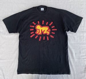 Vintage 90s Keith Haring Barking Dog Radiant Baby Black T-shirt Pop Shop Size XL