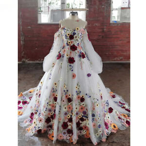 Fairy Sweetheart Tulle Wedding Dresses Flowers Applique Princess Bridal Gowns