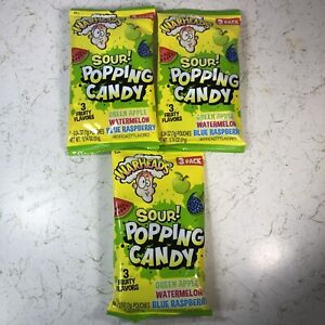 WARHEADS SOUR POPPING HARD CANDY Extreme 3 Flavors Green Apple Watermelon 3 LOT!