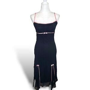 Vintage Wet Seal Prom Slip Dress Size S Y2K Black Pink Bow Coquette Milkmaid