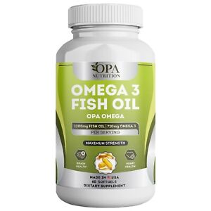 OPA Omega Fish Oil 1200mg, Burpless and Lemon Flavor for Heart Health - 60 Ct.