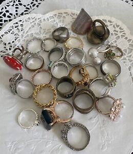 Lot of 20 +Vtg/Modern Costume Rings Various Styles and Sizes