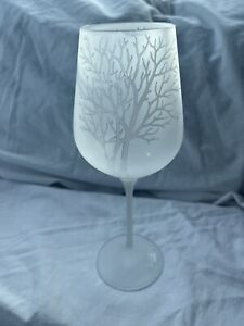 BELVEDERE VODKA SATIN FROSTED WATER GOBLET WINE GLASS W/ SILVER TREE MARTINI