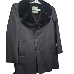 Vintage London Fog Faux Fur Lined Black Trench Coat Men's Size 40 Reg EUC