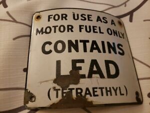 New ListingPORCELAIN PUMP PLATE SIGN For Use As a Motor Fuel Only Contains Lead Tetraethyl