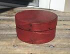 Small Vintage Primitive Red Paint Wooden Circular Pantry Box & Lid 4 5/8