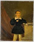 Antique 19th Century Oil Portrait Painting Young Boy American English Folk Art
