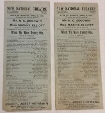 2 New National Theater April 1901 Tickets When We Were Twenty-One Rapley Hofmann