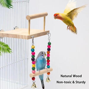 Bird P latform Wooden Parakeet Toy With Swing For Cage Bird Perches With Rattle