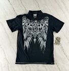 Y2K MMA Elite Shirt Large Black All Over Print Skull Grunge Cross Goth Cyber