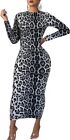Women's Long Sleeve Bodycon Dress Maxi Casual Long Tight Pencil Dress 3XL