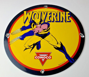 Vintage Conoco Gasoline Porcelain Sign - Wolverine X-Men Comics Gas Pump Sign