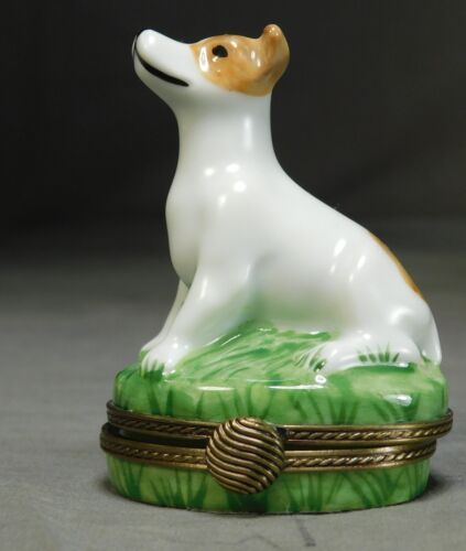 New ListingVintage Limoges Porcelain Trinket Box Eximious BP Peint Main Hand Painted Dog