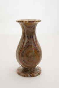 Vintage Banded Onyx Stone Flower Vase Hand Carved - Made In Pakistan 5.5 Inches