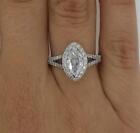 3.05 Ct Split Shank Halo Marquise Cut Diamond Engagement Ring VS2 H Treated