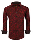 Mens PREMIERE PAISLEY RED BLACK Long Sleeve BUTTON UP Dress Shirt FANCY CUFF 752