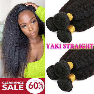Yaki Straight Afro African Indian Virgin Human Hair Extensions 3bundles Weave US