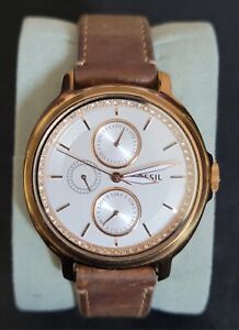 Fossil ES3358 Womens Watch w/Brown Leather Band Champagne Dial -New Battery 40mm
