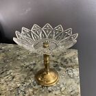 Vintage Mcm Brass And Glass Pedestal Candy, Nut Soap Dish Bowl