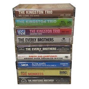 New ListingLot Of 9 Assorted 60s 70s Cassette Tapes Rock Pop Folk Kingston Trio Everly Bros