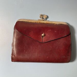 Vintage 60s 70s ETIENNE AIGNER Handmade Leather Wallet Kisslock Coin Purse BROWN