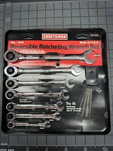 NOS Vintage Craftsman 7 pc Reversible SAE Ratcheting Wrench Set 42406 USA GK-C
