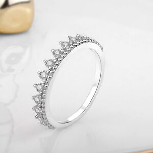 925 Sterling Silver Crown Ring Simulation Diamond Ring Womens Wedding Jewelry