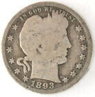1893 S Barber Quarter Dollar US Silver 25 Cent Coin San Francisco United States