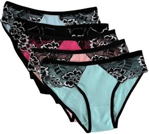 Lot 5 Womens Sexy Bikini Panties Brief Floral Lace Cotton Underwear (#F345)