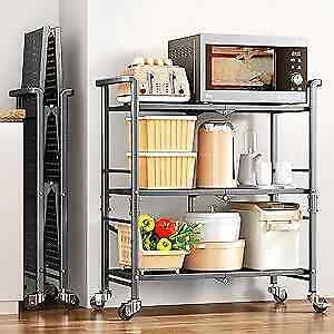 Microwave Stand Cart Bakers Rack - Kitchen Coffee Storage Rolling Shelf on