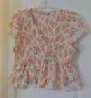 American Eagle Smocked Babydoll Blouse, Womens XL Floral top v-neck pullover