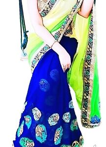 Indian Bollywood Pakistani Sari Chiffon Georgette Designer Embroidered Saree