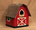 Handcrafted Hand Painted Red Barn Birdhouse Cedar Wood with Tin Can Roof