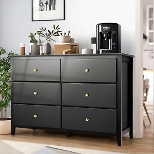 6 Drawers Dresser Modern Wood Storage Dressers Chests of Drawers for Bedroom US#