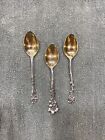 3 Reed & Barton Sterling Silver Harlequin Floral Demitasse Spoons Gold Wash