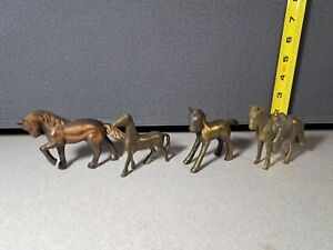 Vintage Small Brass? Horse Statues Lot 4pc #2777L257