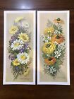 2 Vintage Robert Laessig Floral Prints Pictures Rectangle 7x16” Daisy Flowers